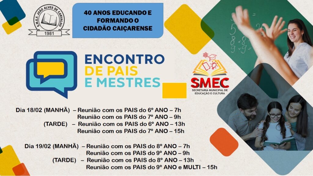 Encontro de Pais e Mestres dias 18 e 19 de fevereiro