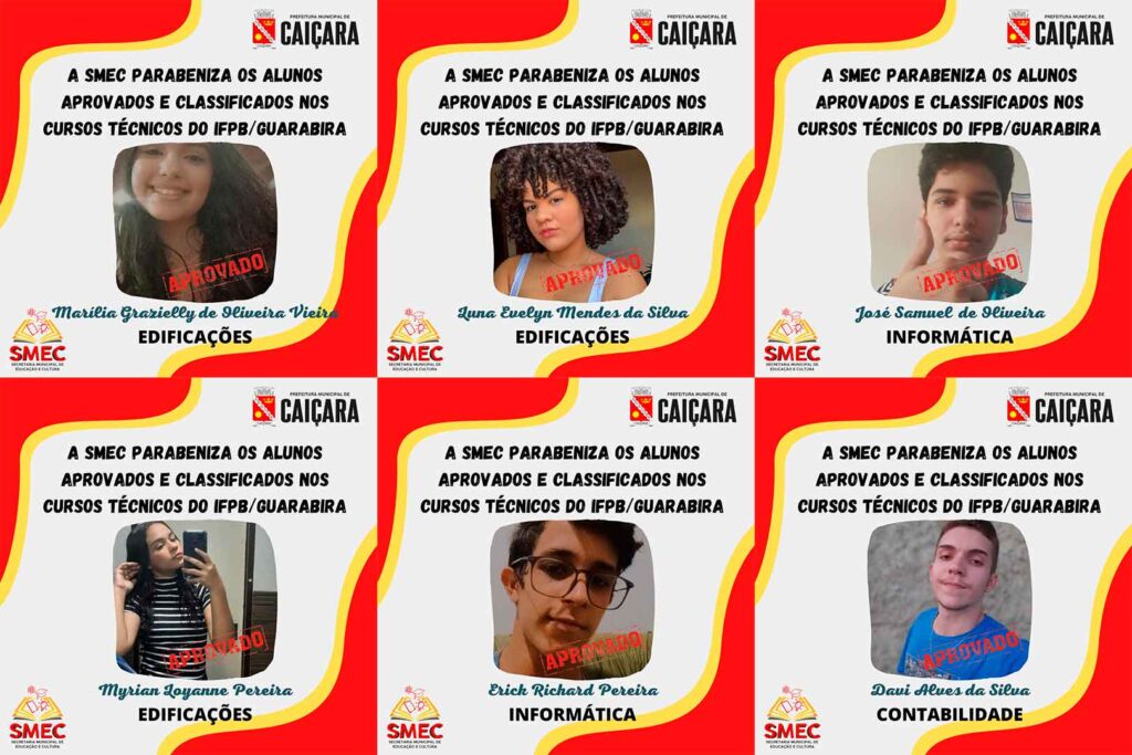 A SMEC parabeniza os alunos aprovados e classificados nos cursos técnicos do IFPB Guarabira