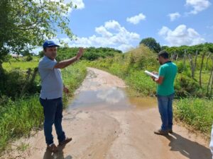 Realização da locação da obra para construção da passagem molhada do sitio Jutuarana e no sitio Timbaúba
